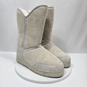 Old Friend Sheepskin Casual Pull Up Winter Boot 10 Mid Calf Cream Cabincore